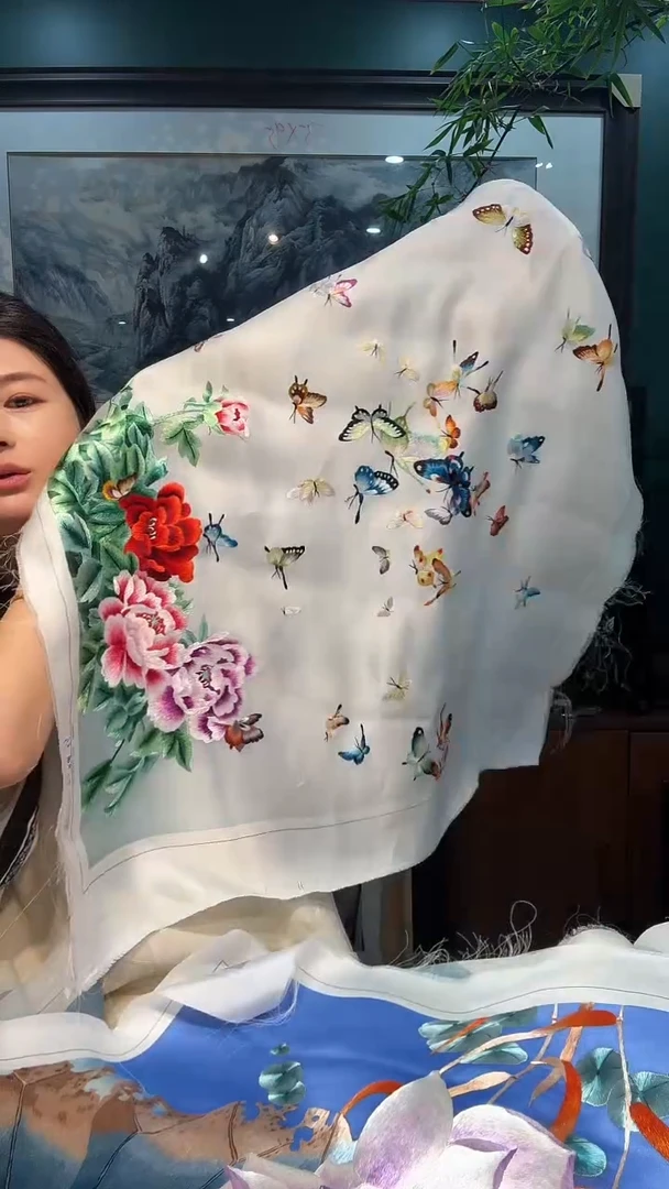 竖款非遗苏绣手工刺绣绣片