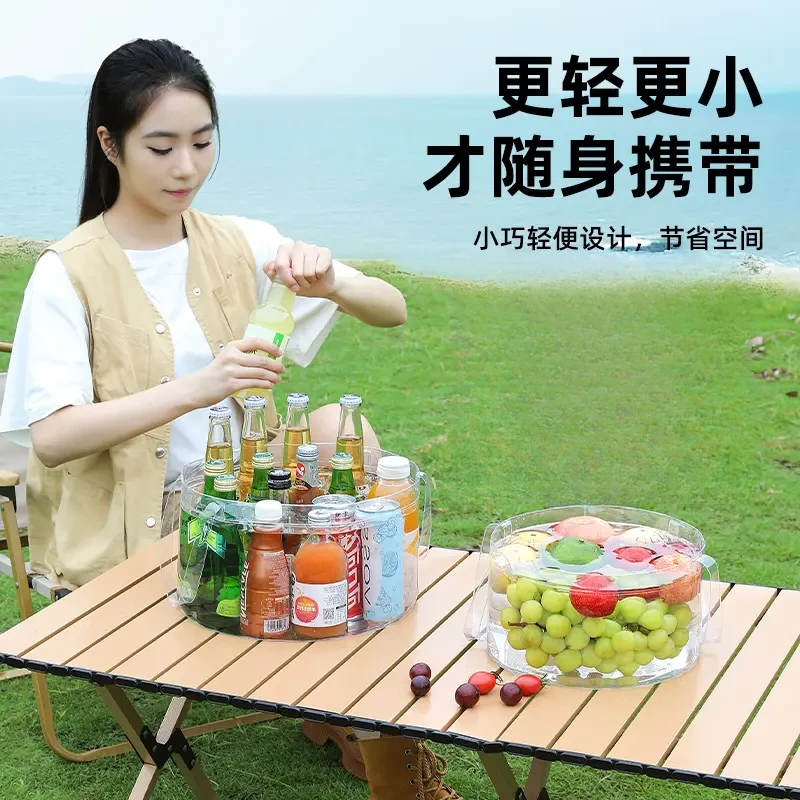 手提式折叠水盆便携式户外旅行洗菜洗衣洗脸透明压缩带提手储水袋