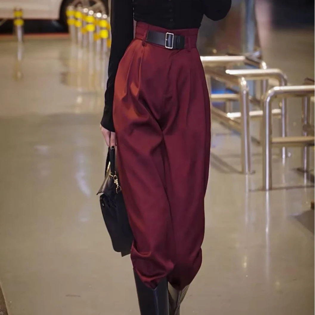 （萱萱严选）显瘦气质简约腰带休闲裤