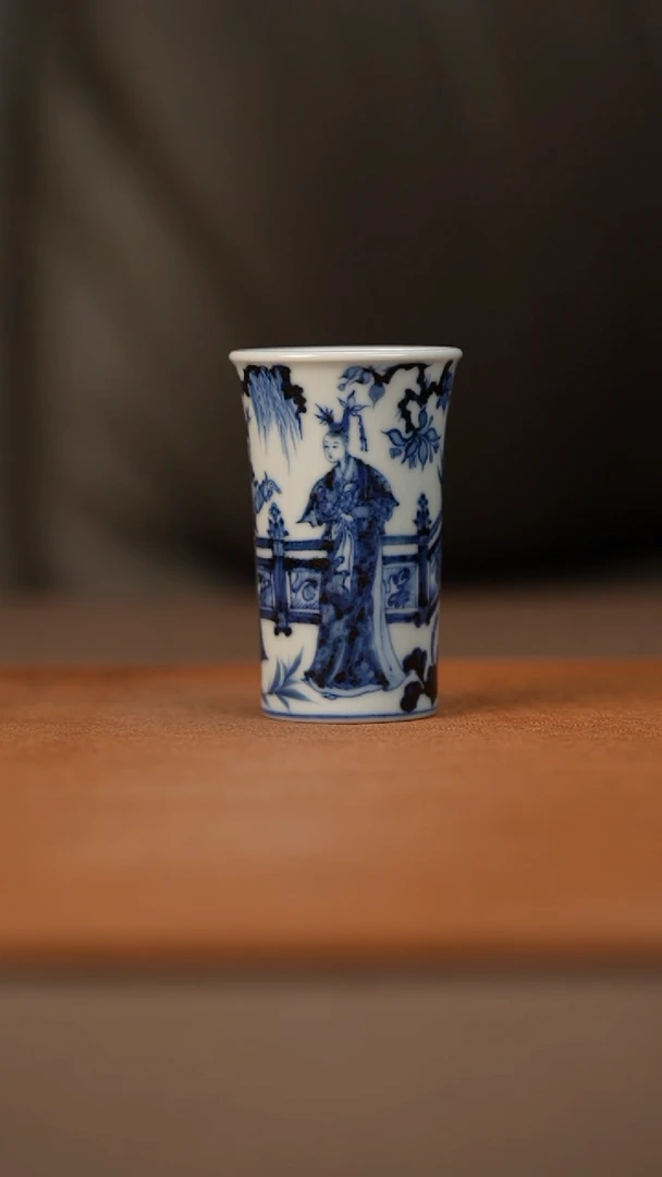 陶瓷幽蓝溪堂百花亭闻香杯