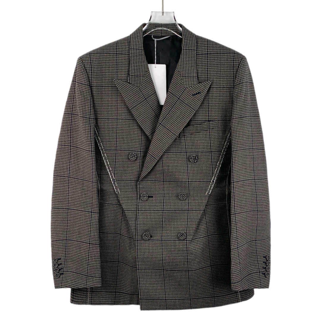 99新 DIOR/迪奥  IW0680  棕色千鸟格羊毛翻领西装外套 S码