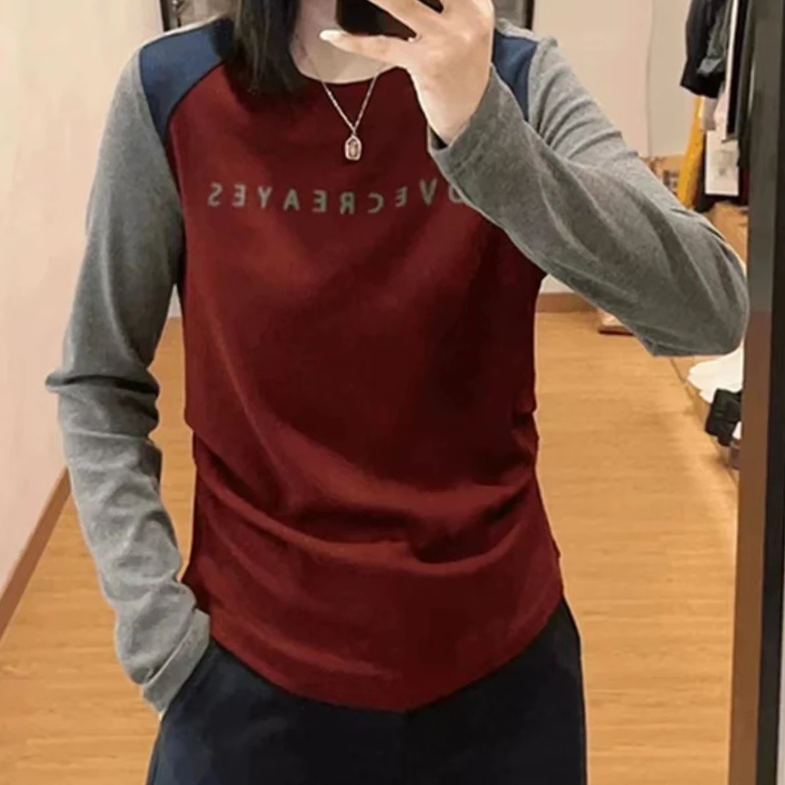 【艾萱萱】2422款撞色拼接袖字母打底衫 约51