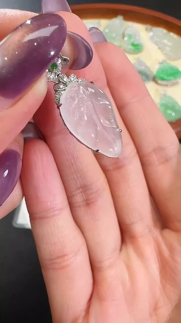 吊坠(不含链)18K金镶嵌翡翠【源头工厂】钻石镶嵌