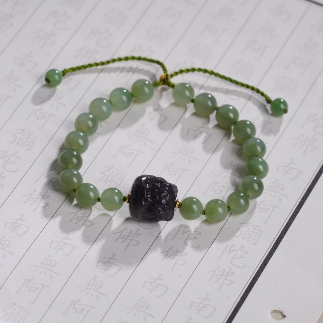 天然碧玉单圈手串简约设计18k金配饰百搭—多样性发其一约8mm
