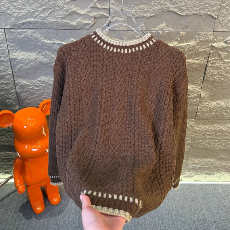 高档新款拼色毛衣男士秋冬宽松时尚青年长袖针织衫潮流男装毛线衣