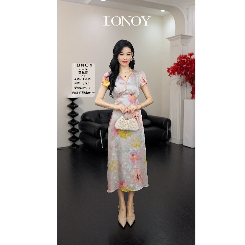 IONOY【红云纱】G693夏季新款印花气质设计师连衣裙禁机洗