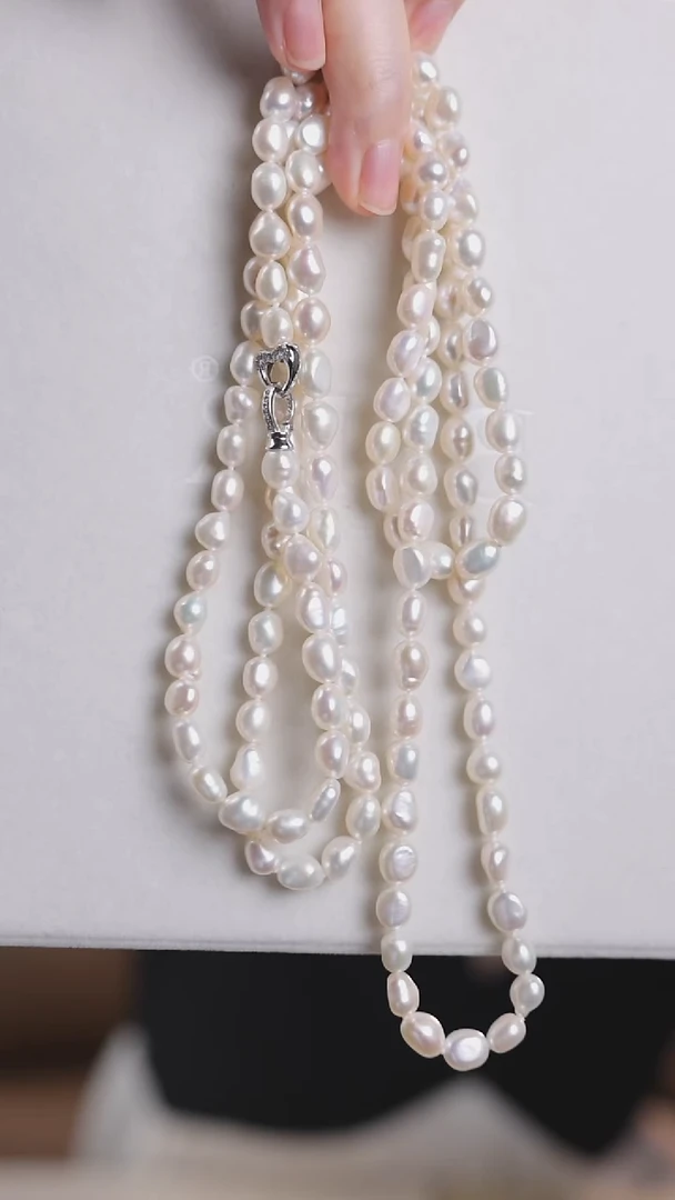 淡水珍珠银S925镶嵌毛衣链巴洛克