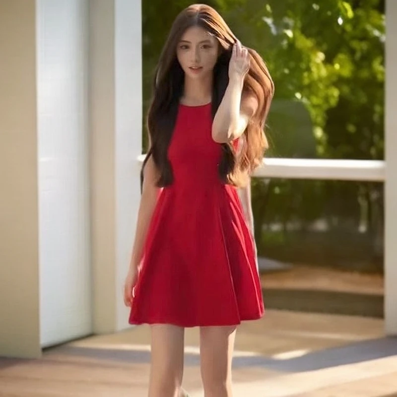 法式气质无袖背心连衣裙女夏季2025新款小众百搭收腰别致a字短裙