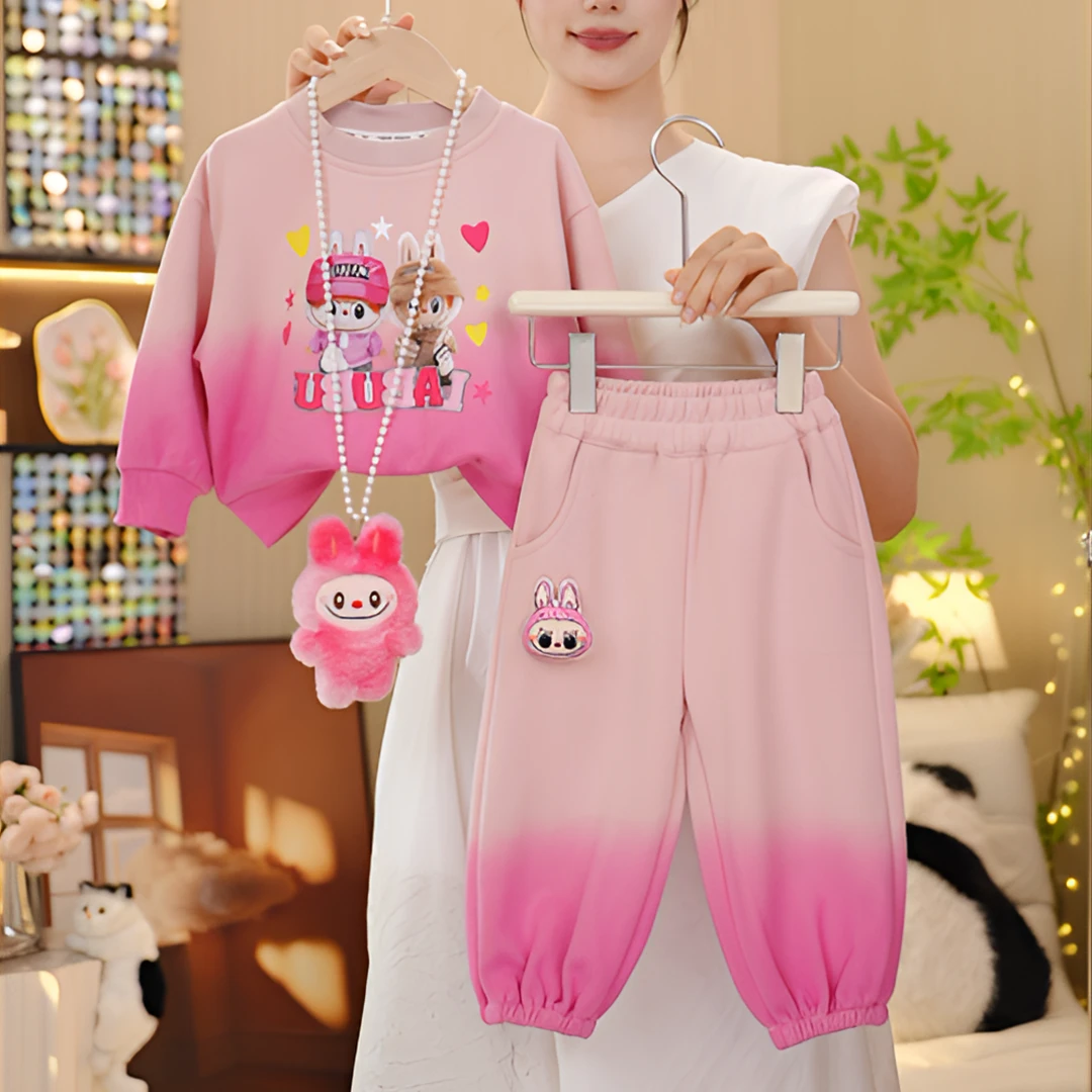 女童卡通Abubu卫衣套装春秋2025新款洋气女孩时髦休闲加绒两件套