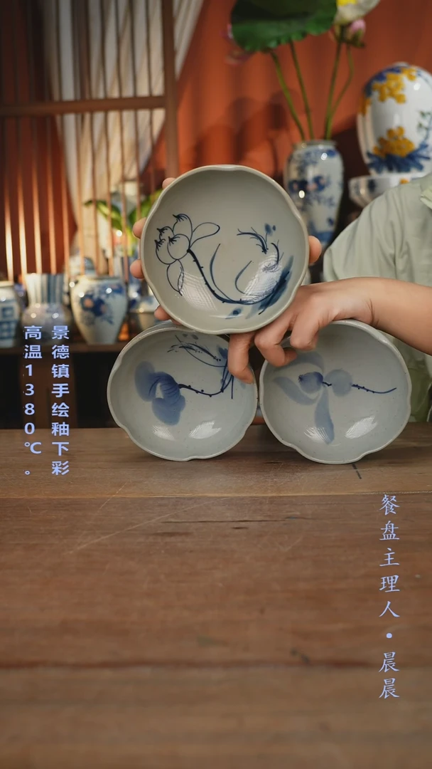 瓷片【简家甄选】景德镇设计师釉下手绘陶瓷餐具