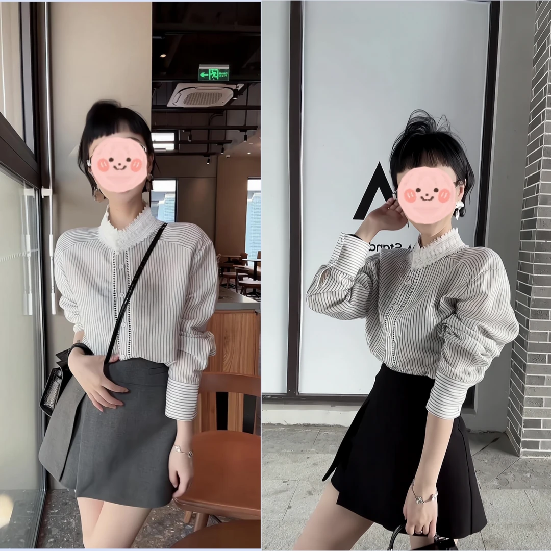 2025新款时尚洋气早春气质显瘦条纹衬衫休闲百搭短裙裤套装女