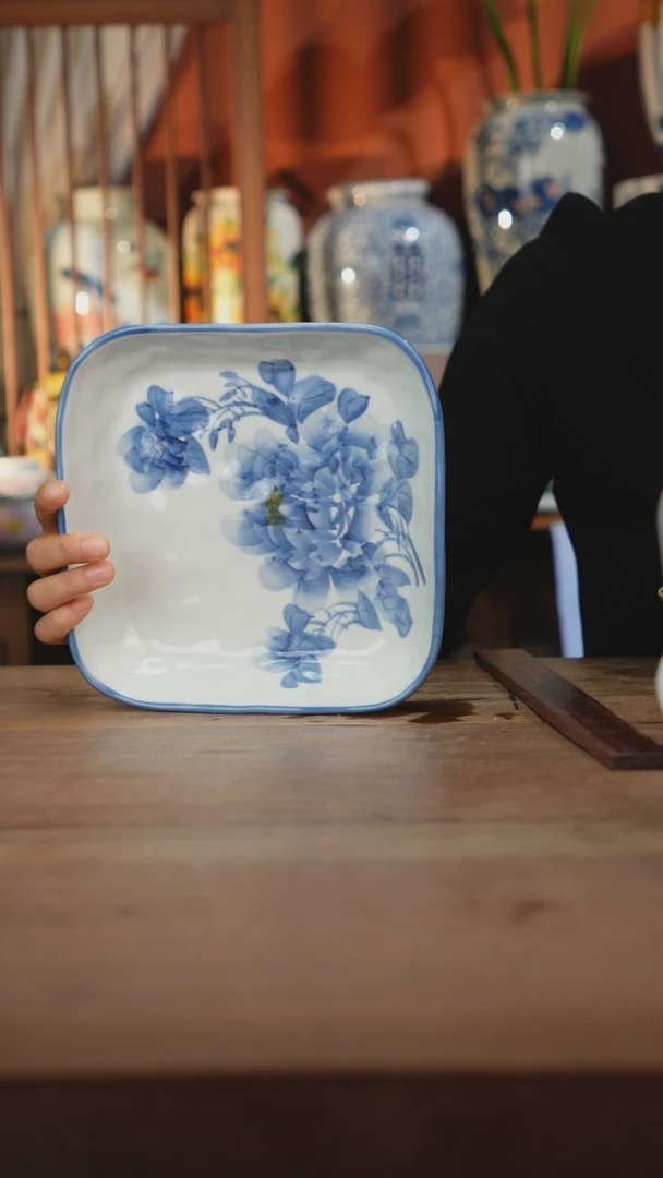 瓷片【简家甄选】景德镇设计师釉下手绘陶瓷餐具