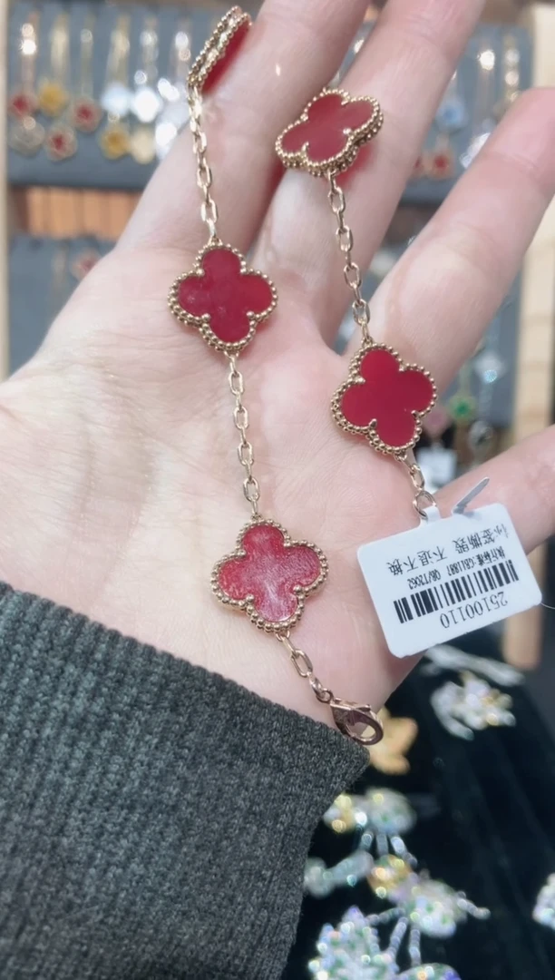18K金镶嵌手链玛瑙/玉髓玛瑙K玫红五花