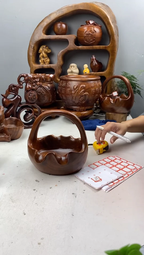 香樟木A52荷叶提篮/尺寸21*18*21
