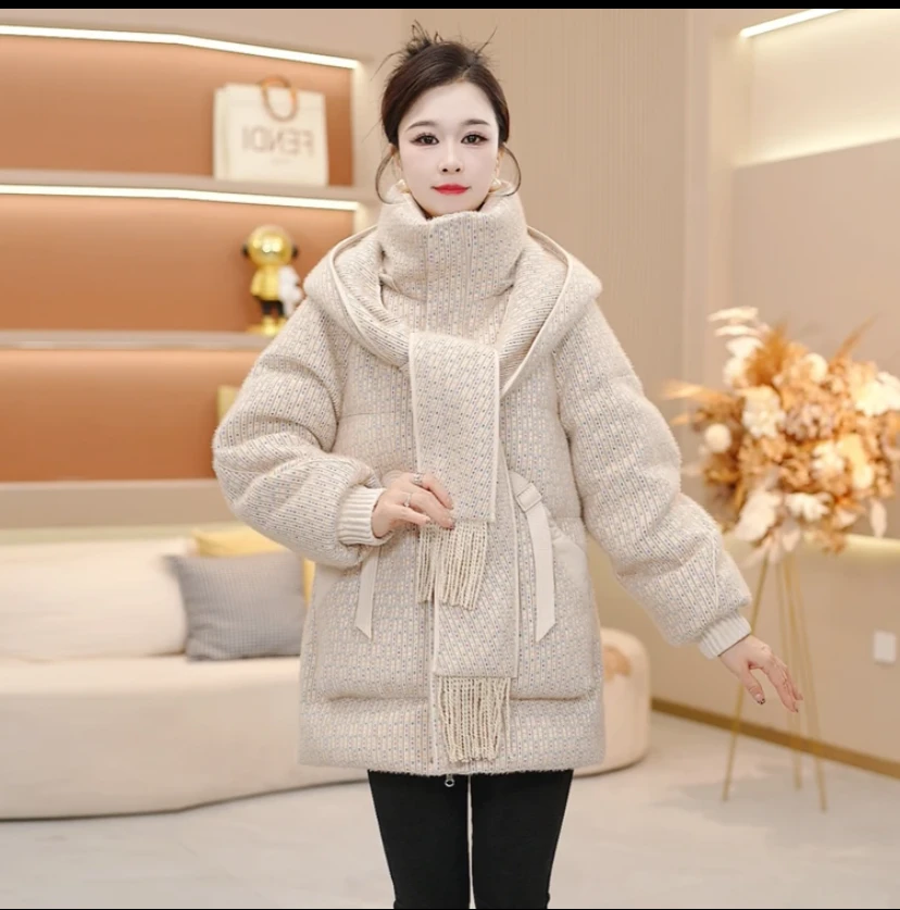 羽绒服新品上新围巾领气质保暖时尚加厚羽绒服新款宽松2025年冬季