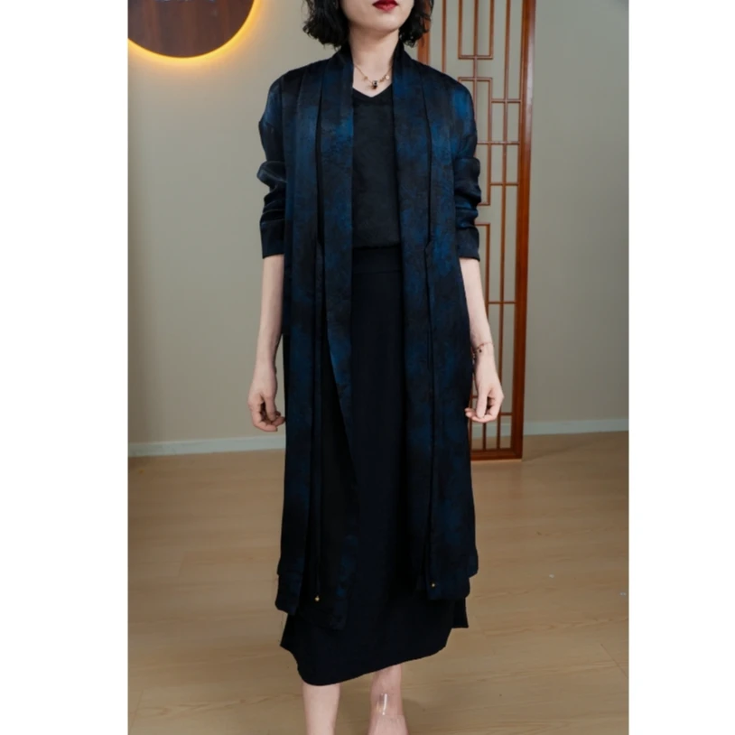 （古韵蚕依）蓝色真丝系带风衣