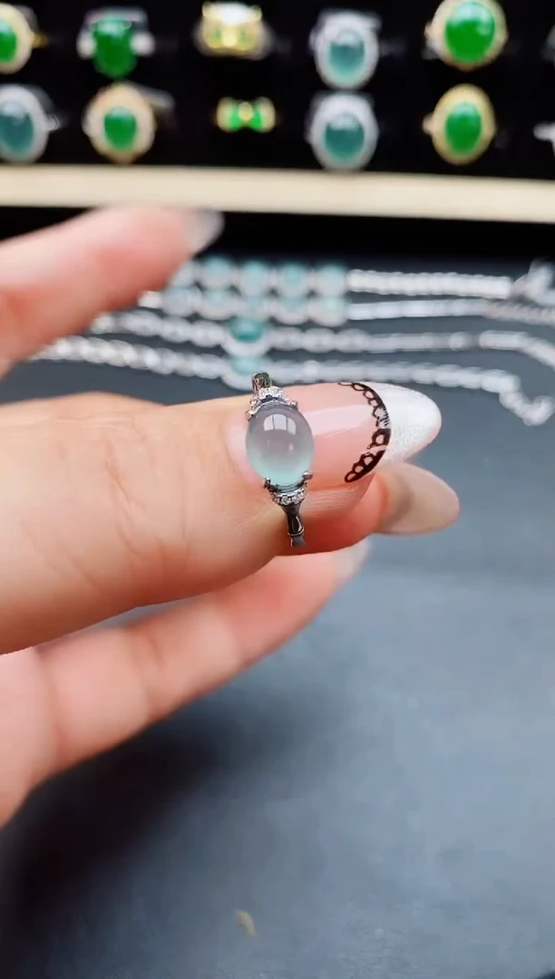 翡翠戒指银S925镶嵌0805