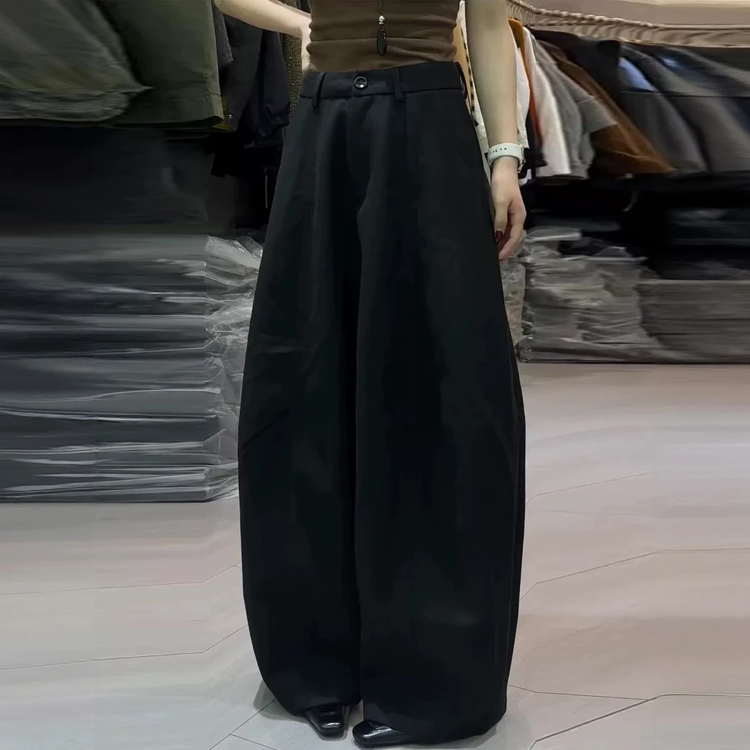 加绒加厚黑色西装阔腿裤女冬季新款高腰宽松显瘦慵懒风休闲弯刀裤