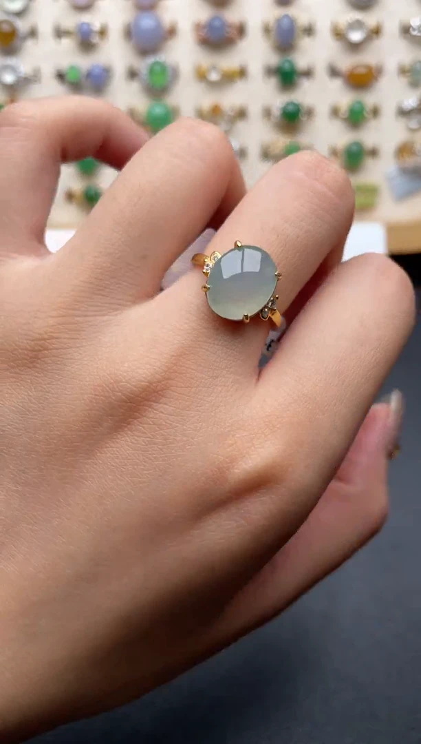 翡翠戒指银S925镶嵌一物一证一礼盒