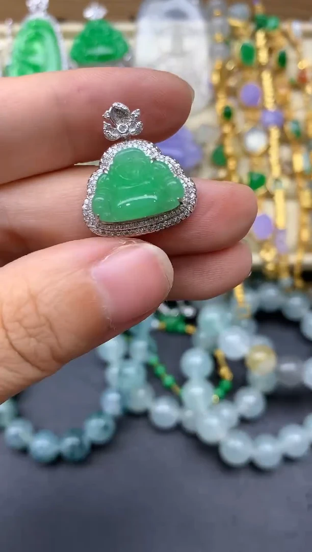 翡翠18K金镶嵌颈饰379-中国好珍宝