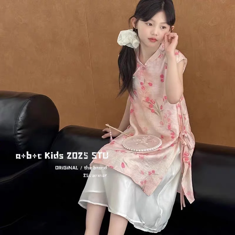 女童国风连衣裙夏季2025新款儿童中式裙子夏装女孩碎花旗袍裙洋气