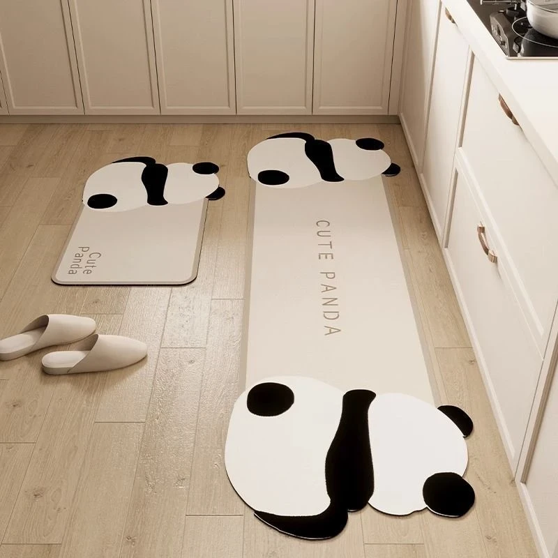 卡通可爱熊猫厨房硅藻泥地垫吸水防油污脚垫可擦易打理防滑地毯