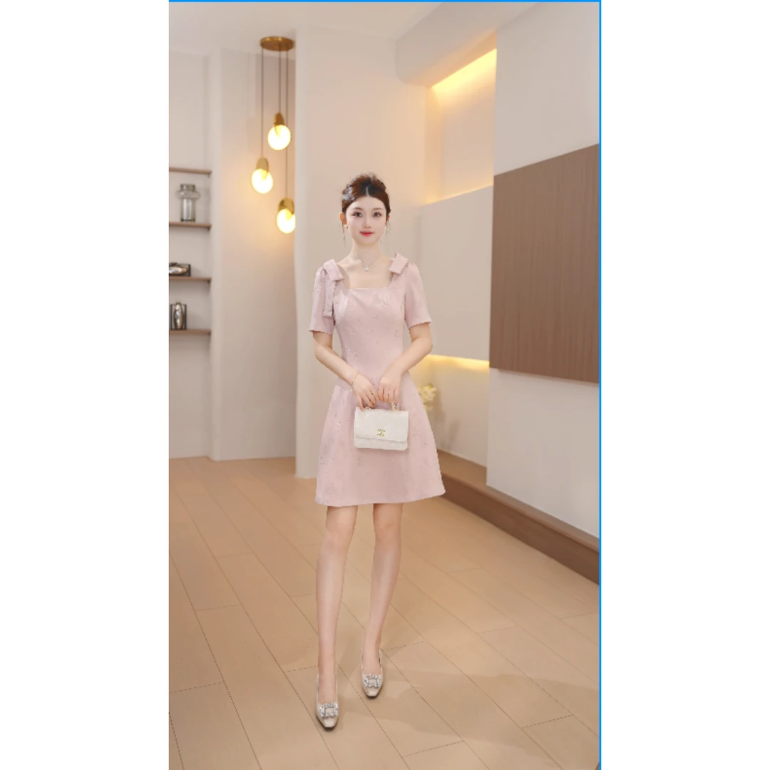 La Chapelle/拉夏贝尔 2025夏季新款粉色超好看连衣裙女X0154