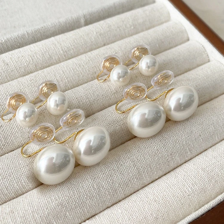 施家珍珠耳钉无耳洞耳夹蚊香盘轻奢百搭耳环耳饰