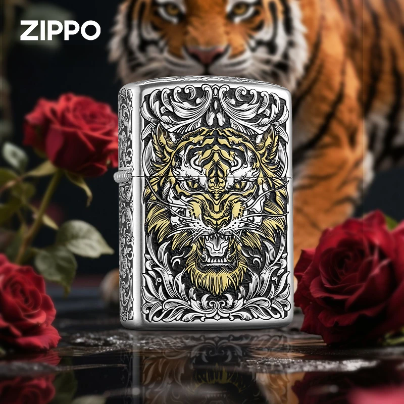 【虎嗅蔷薇】zippo打火机金银双色煤油打火机高级感猛虎送男友礼物