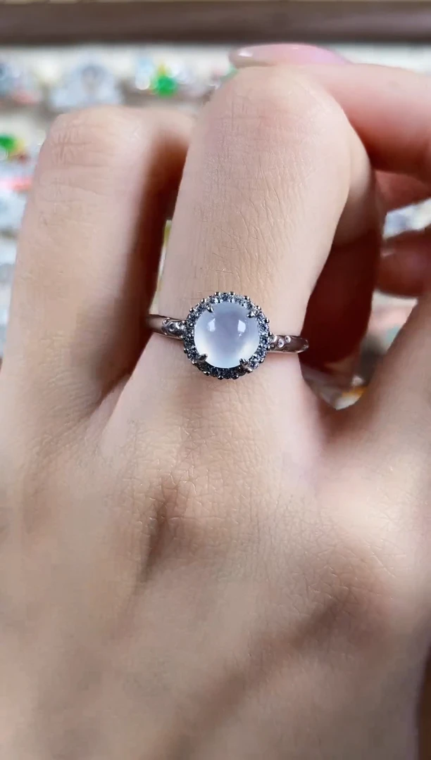 银S925镶嵌戒指翡翠 天然A货翡翠129