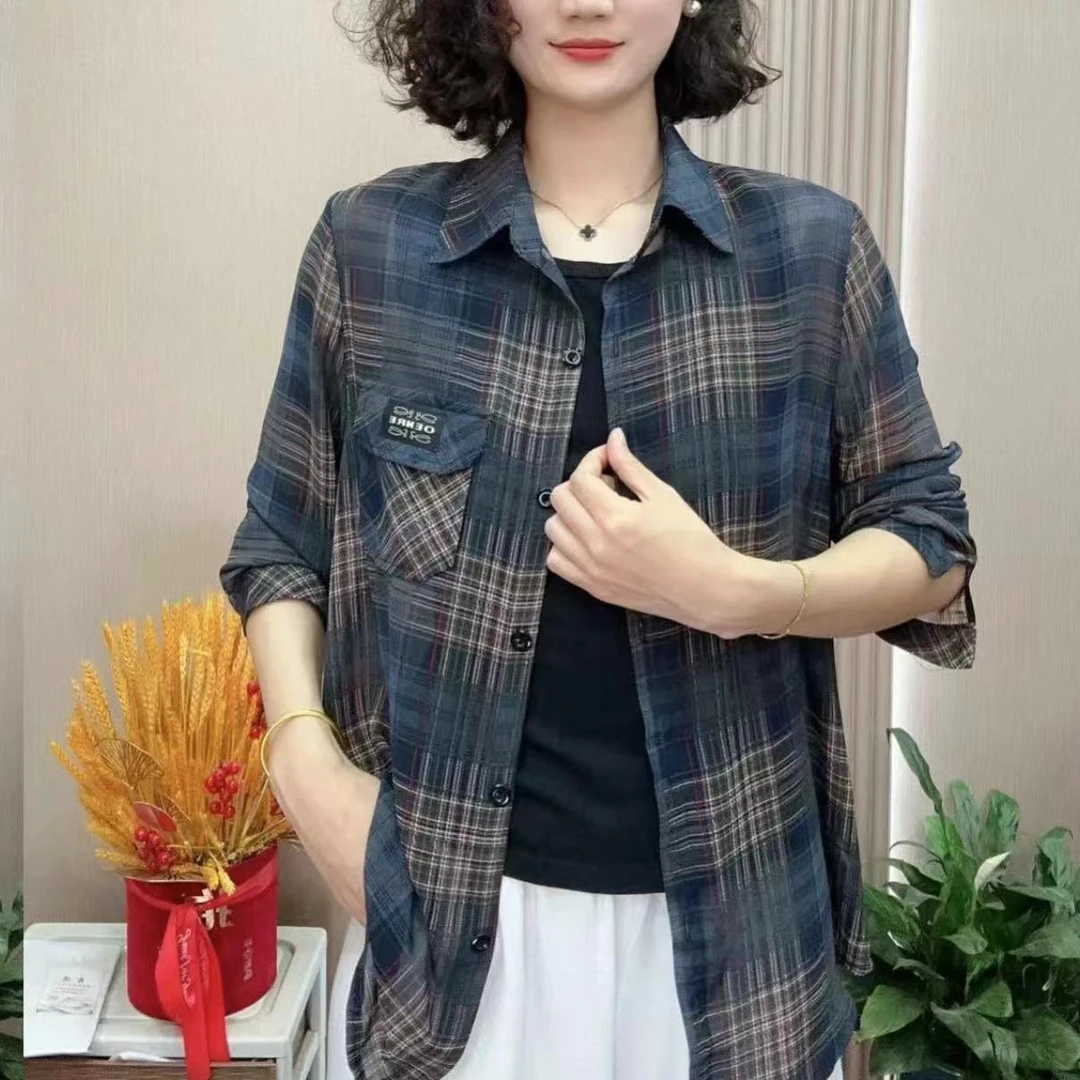 夏季防晒女士上衣时尚百搭格子衬衫
