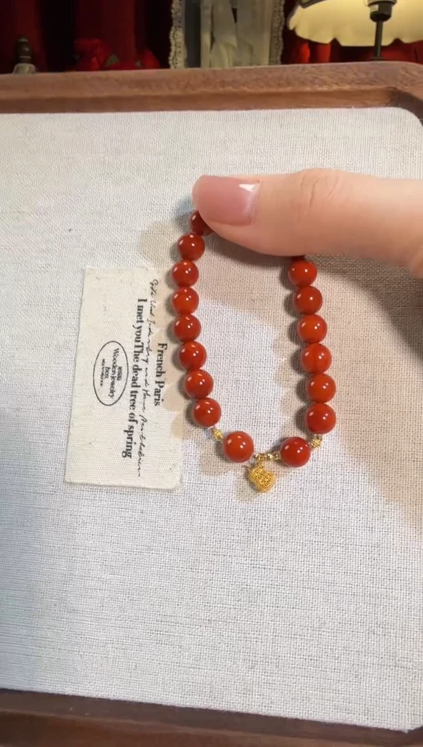 【闪购商品】南红玛瑙手链18K金镶嵌火焰纹金葫芦