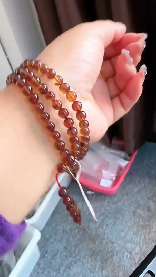 【闪购商品】琥珀手链未镶嵌规格5血紫红蜜108#32