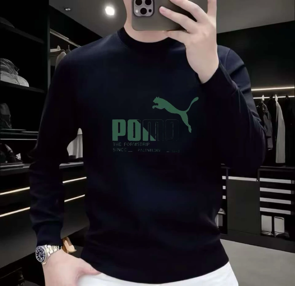 秋冬季新款时尚潮流运动休闲男士百搭印花长袖卫衣修身弹力圆领