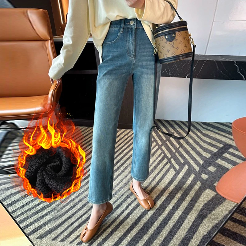 【保暖显瘦法棍裤】冬加绒九分直筒烟管裤女遮肉显瘦窄版直筒法棍裤