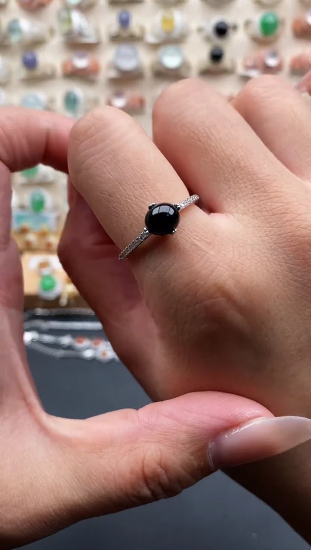 银S925镶嵌戒指翡翠缅甸天然A货翡翠11   7-2