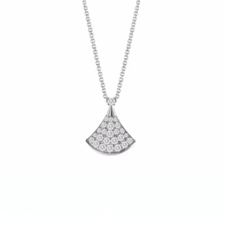 99新 BVLGARI/宝格丽  Divas系列白金 时尚满钻小裙子扇子项链