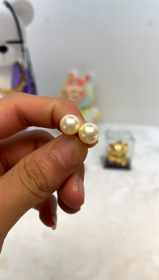18K金镶嵌耳饰海水珍珠9-10