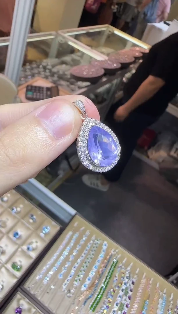 银S925镶嵌颈饰水晶12*16mm水滴薰衣草