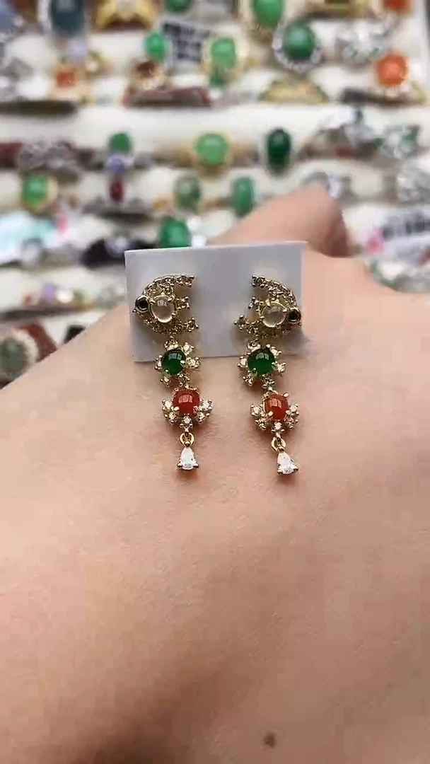 银S925镶嵌翡翠耳饰97