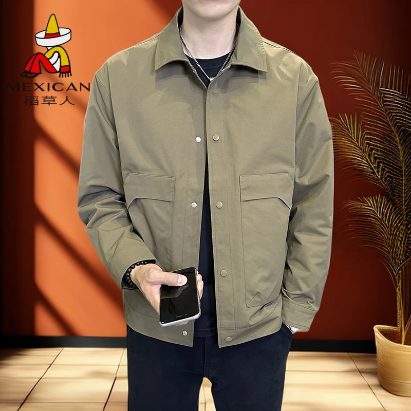 Mexican/稻草人2025新款秋季翻领纯色高级感修身百搭时尚夹克外套