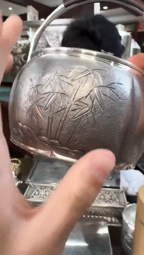 【闪购商品】足银999精工提梁錾刻煮泡一体烧水壶