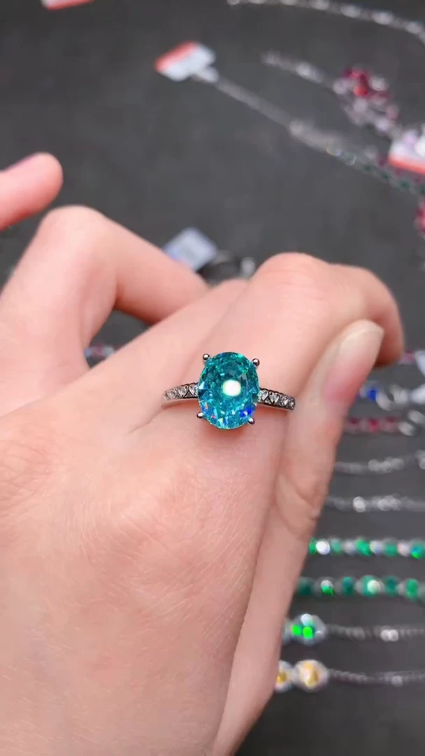 【闪购商品】帕拉依巴碧玺戒指银S925镶嵌....