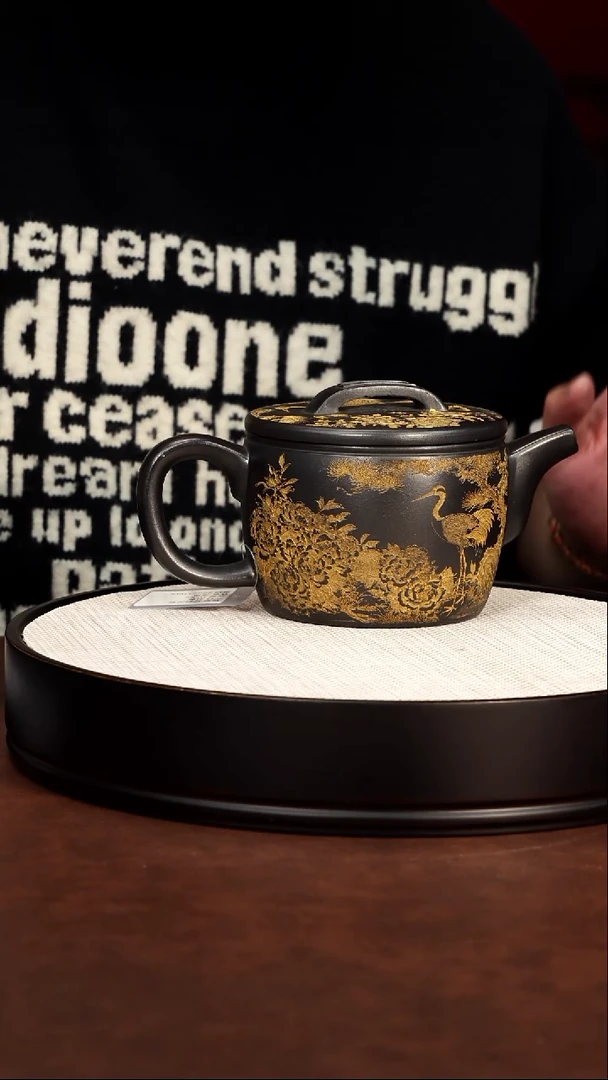 茶壶紫砂宜兴紫砂 松鹤汉瓦 石黄 高艳 500cc