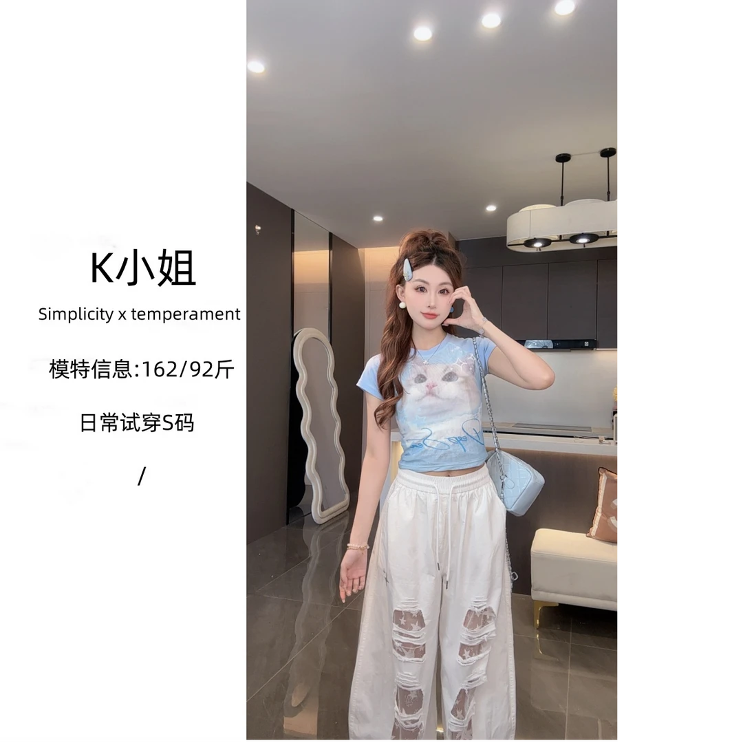 K小姐【晚风清梦】夏季新款气质休闲T恤裤子X5TX9393A JJX5XXK3592