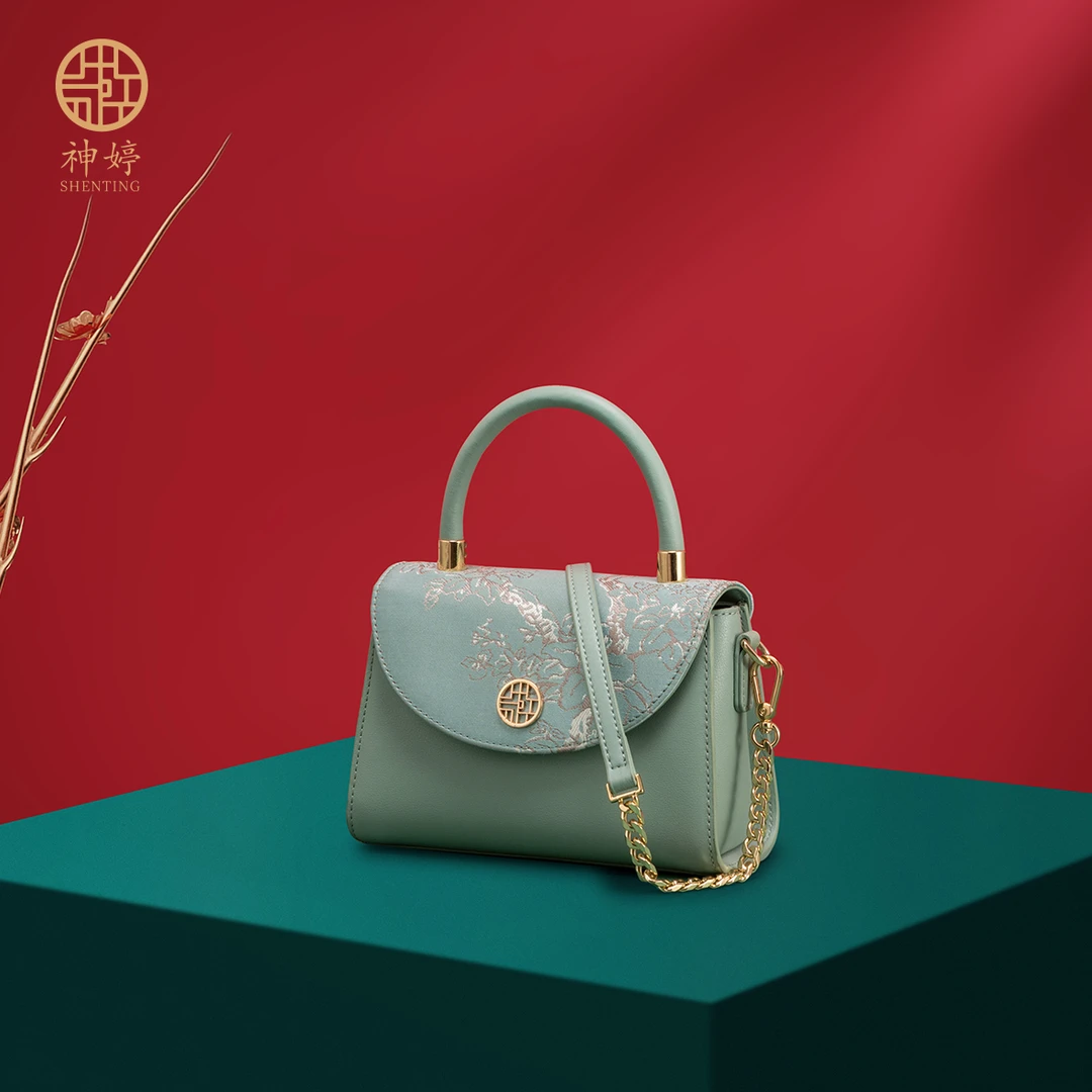 中国风新中式真皮刺绣妈妈包气质百搭时尚手拎单肩斜挎民族风包包