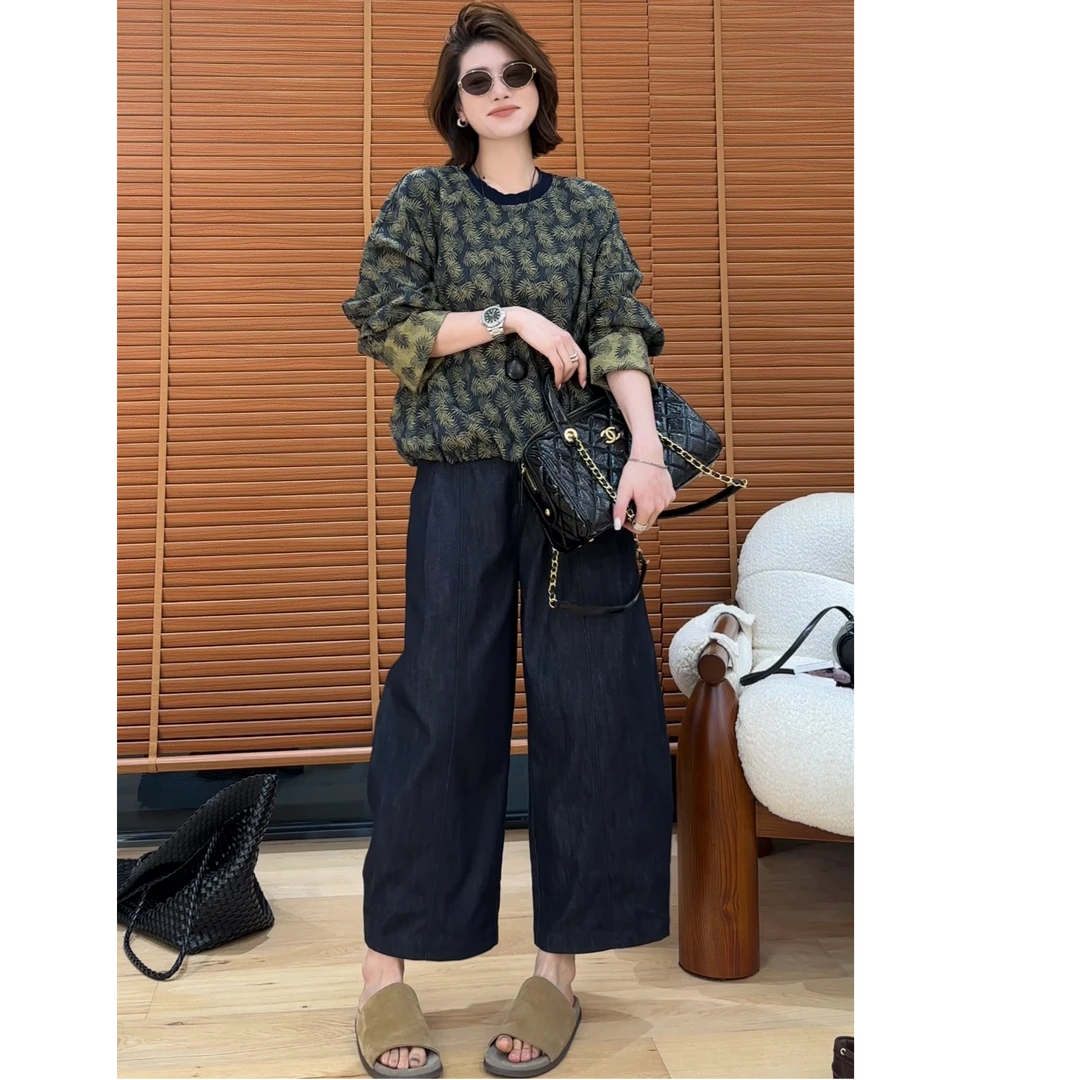 YYOUHAN 2025新款小众设计极简风棉感长袖枫叶T恤上衣 2508C4409