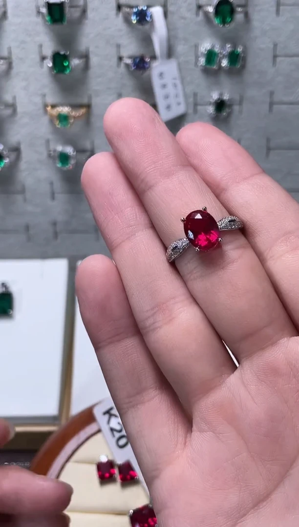 合金合成钻石红宝戒指