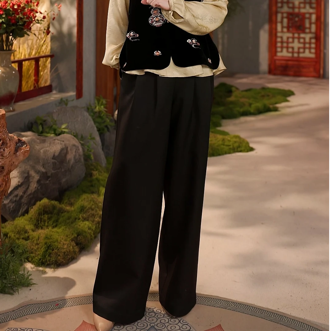 玉初衣秋冬【梦岚】桑蚕丝羊毛混纺国风禅服茶服汉服女装中式裤子