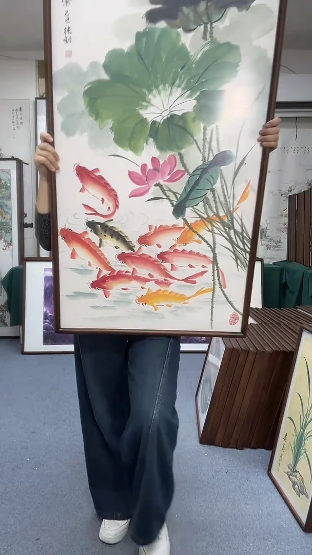 国画尺寸1米23*实木画框京东包邮手绘